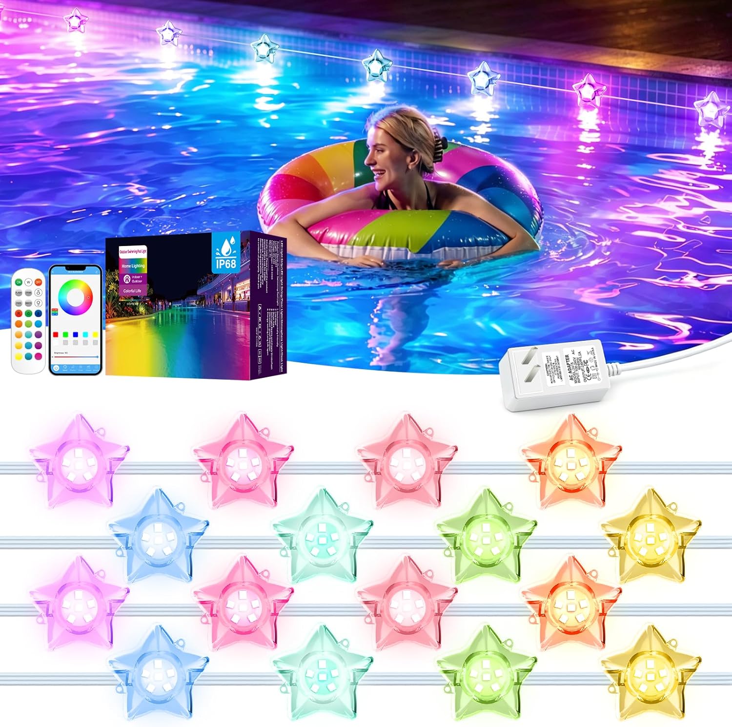 Pool Light Solar Rechargeable - أضواء حمام السباحة الشمسية متعددة الألوان